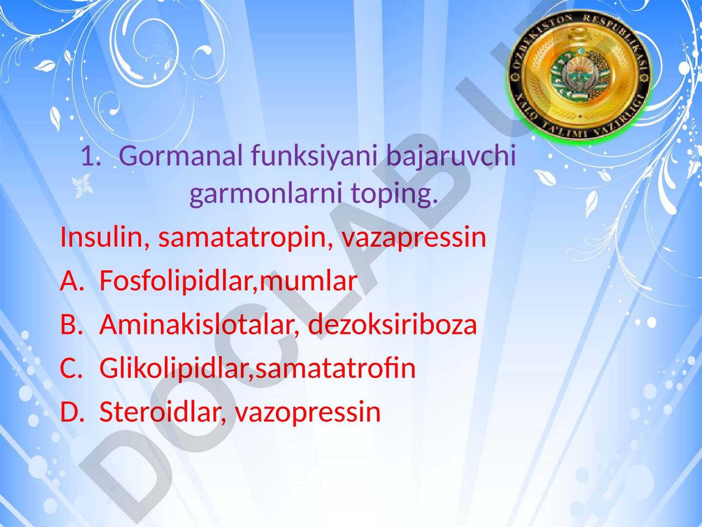 Gormonal funksiyalar va hujayra komponentlari