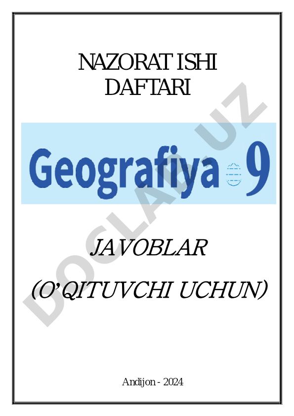Nazorat ishi daftari javoblari (O'qituvchi uchun) - Andijon 2024