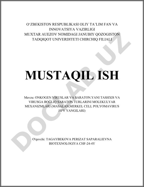 Onkogen viruslar va saraton: tashxis va virusga bog'liq saraton turlarining molekulyar mexanizmlari
