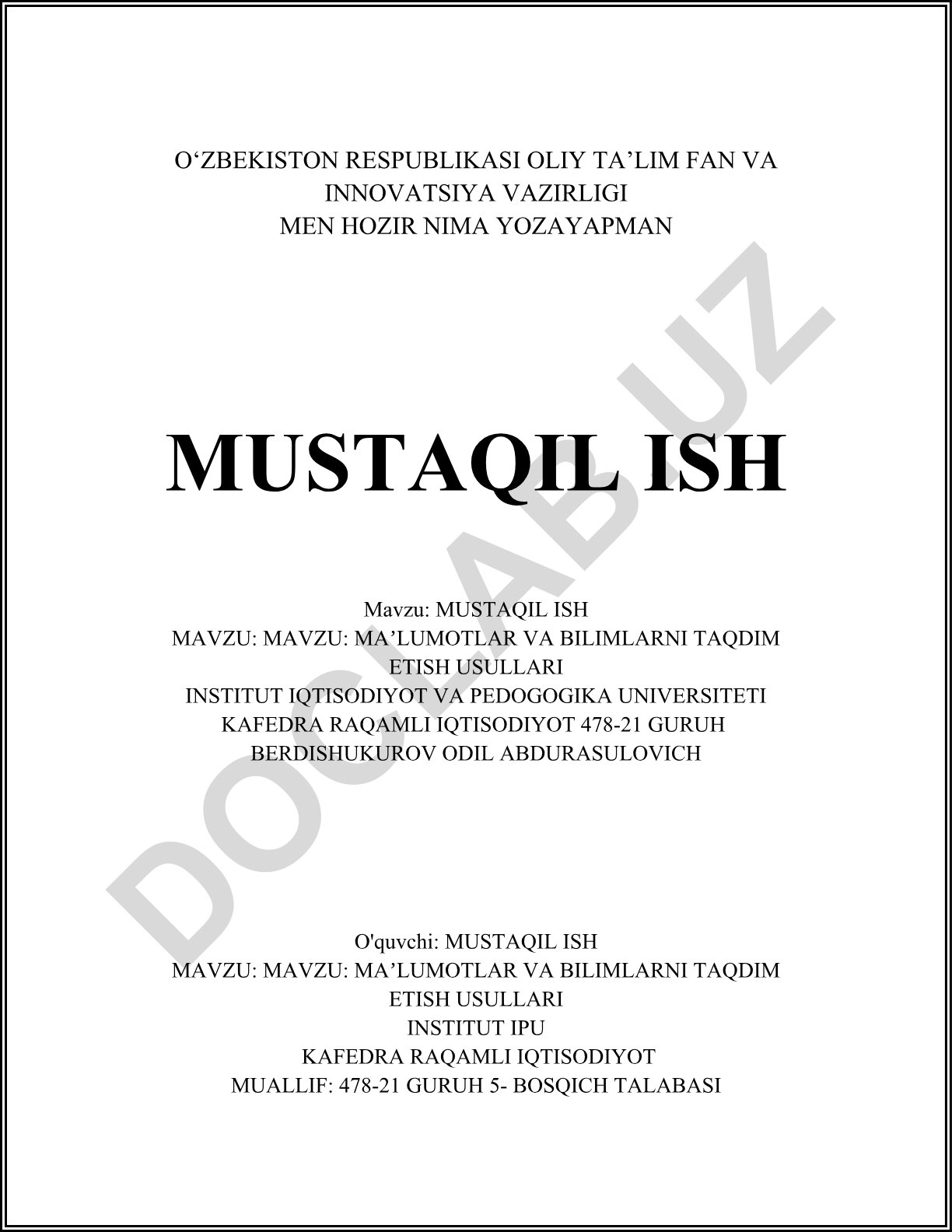 Ma'lumotlar va bilimlarni taqdim etish usullari