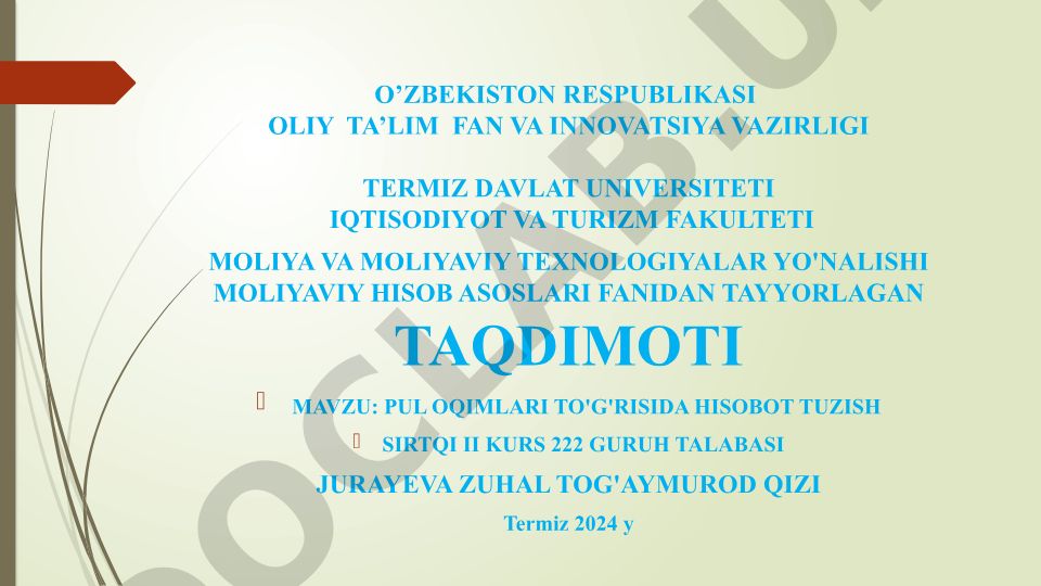 Pul oqimlari to'g'risida hisobot tuzish
