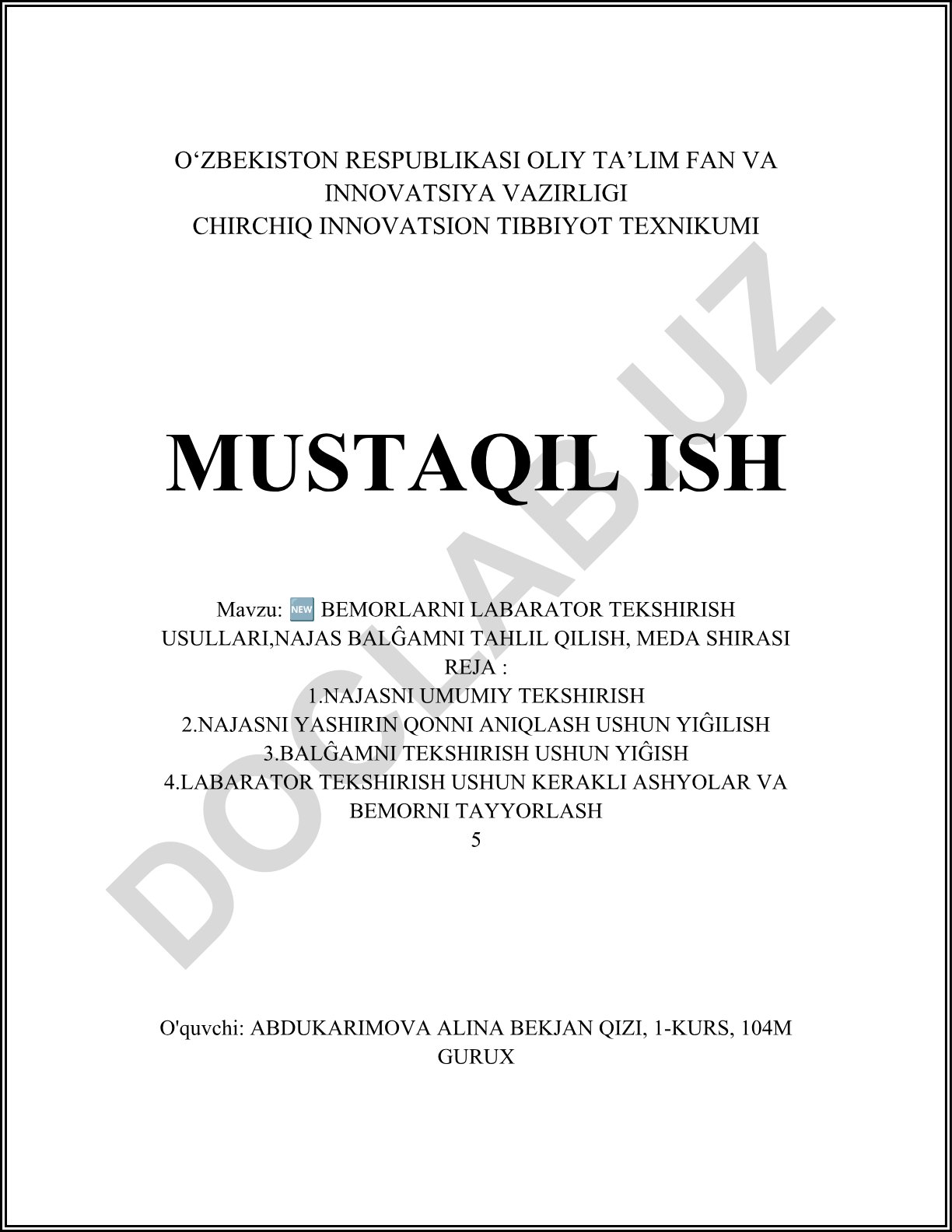 Bemorlarni laborator tekshirish usullari, najas balg'amni tahlil qilish