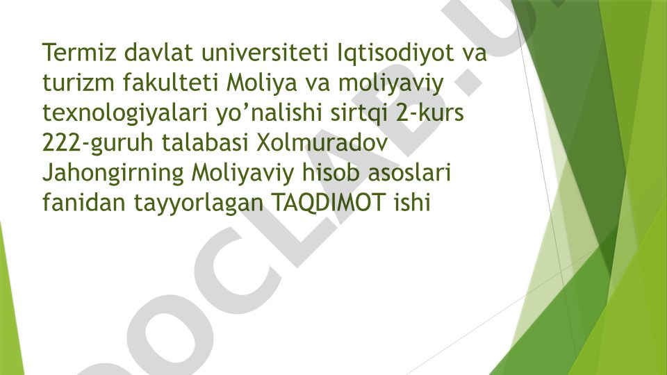 Pul mablag’larining hisobi