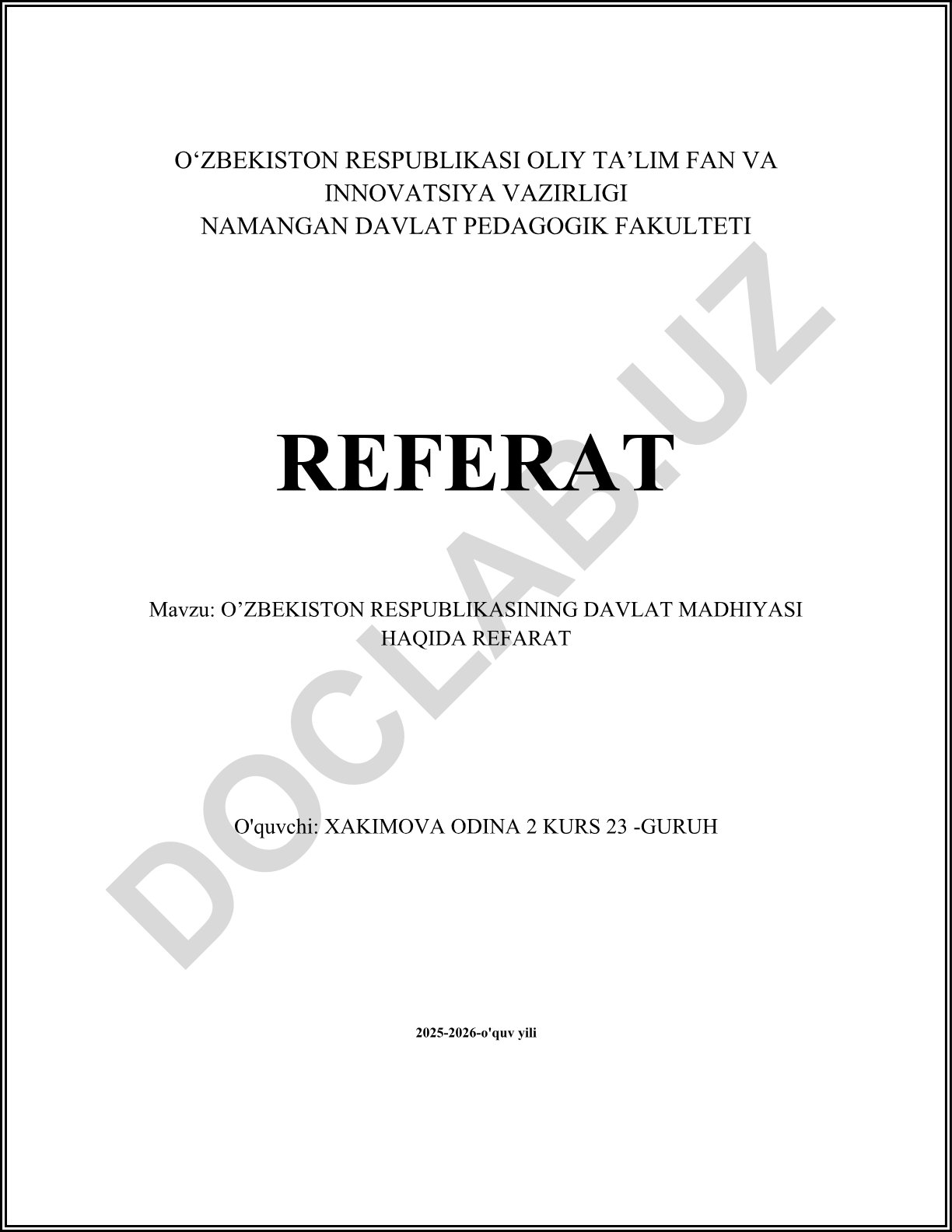 O'zbekiston Respublikasining Davlat madhiyasi haqida