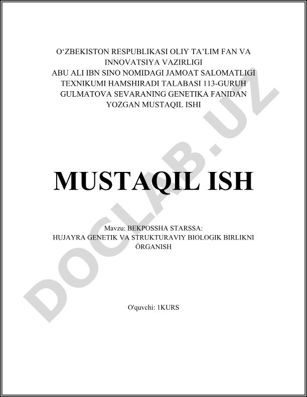 Bekpossha starssa: Hujayra genetika va strukturaviy biologik birlikni o'rganish