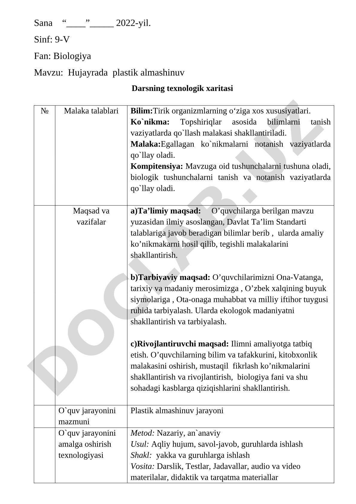 Hujayrada plastik almashinuv