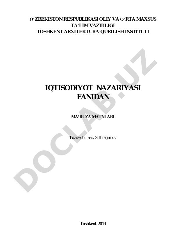 Iqtisodiyot nazariyasi fanidan ma'ruza matnlari