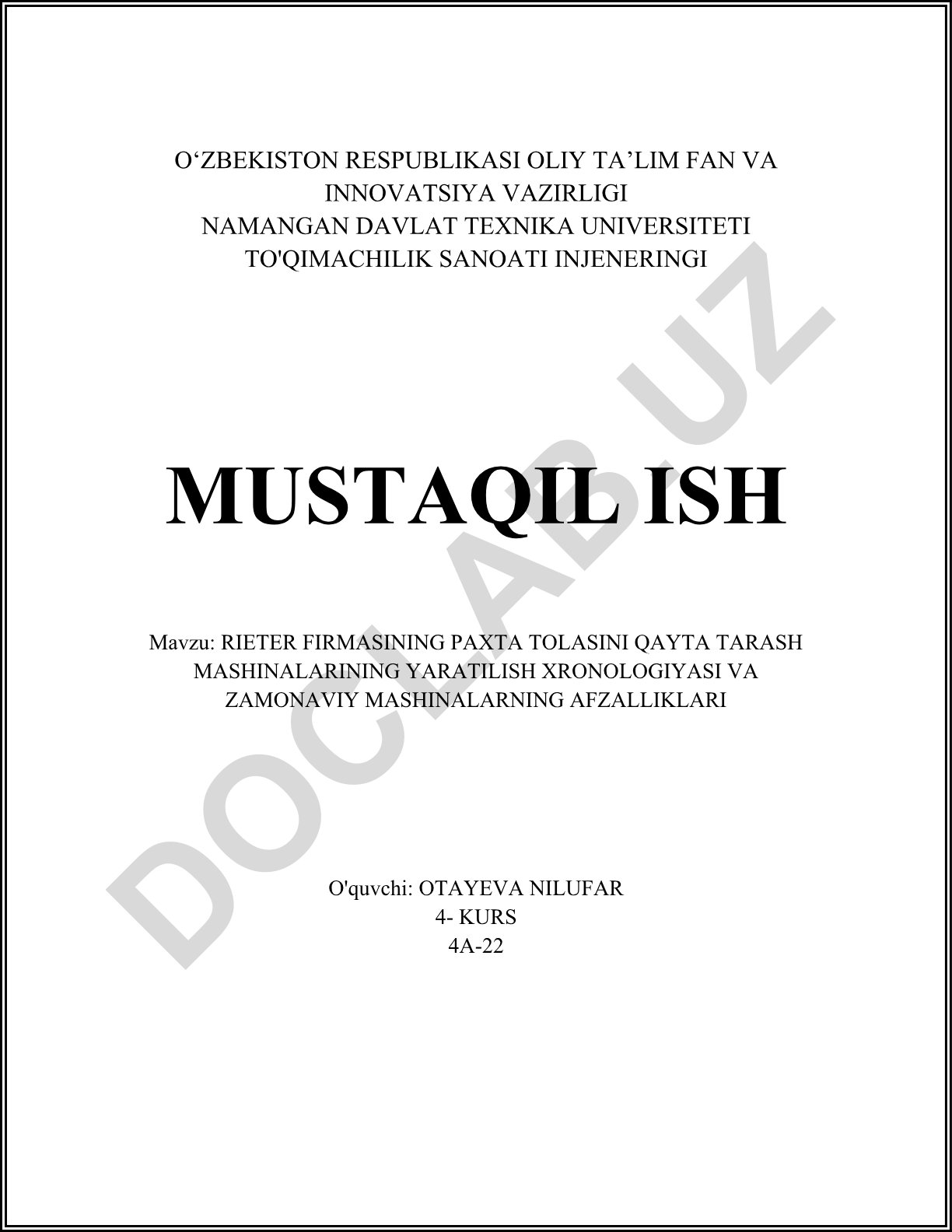 Rieter firmasining paxta tolasi qayta tarash mashinalarining yaratilish xronologiyasi va zamonaviy mashinalarning afzalliklari