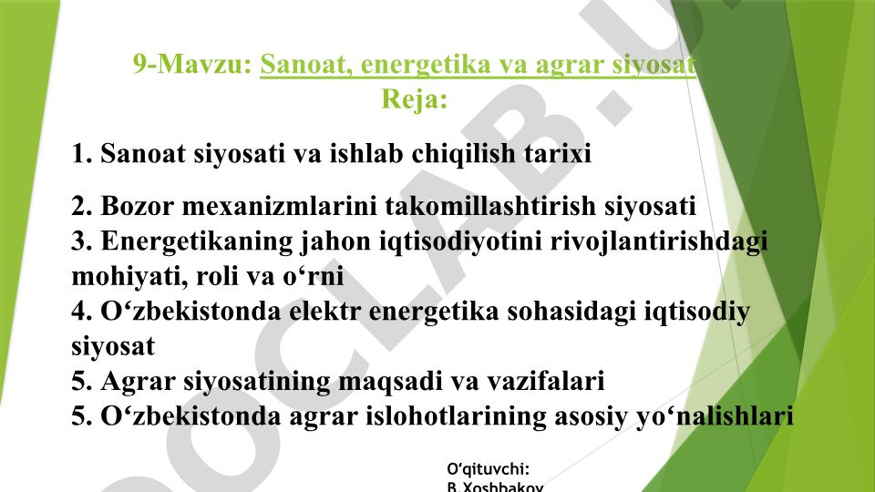 Sanoat, energetika va agrar siyosat
