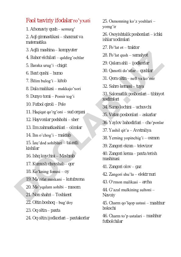 Faol tasviriy ifodalar ro'yxati
