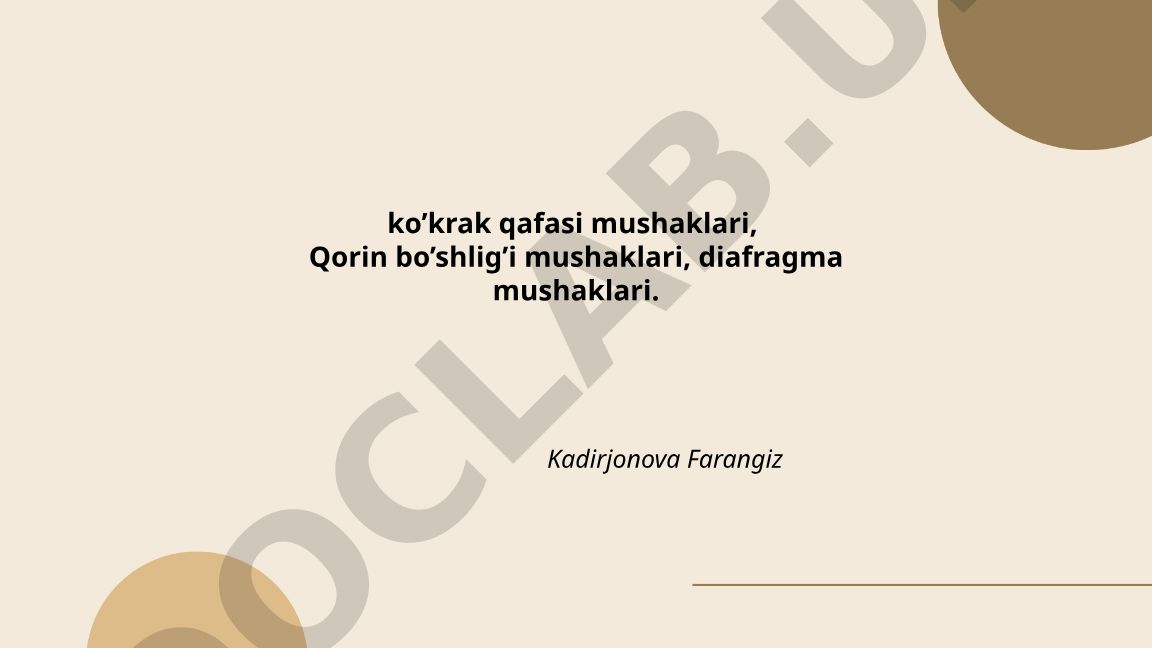 Ko'krak qafasi, qorin bo'shlig'i va diafragma mushaklari