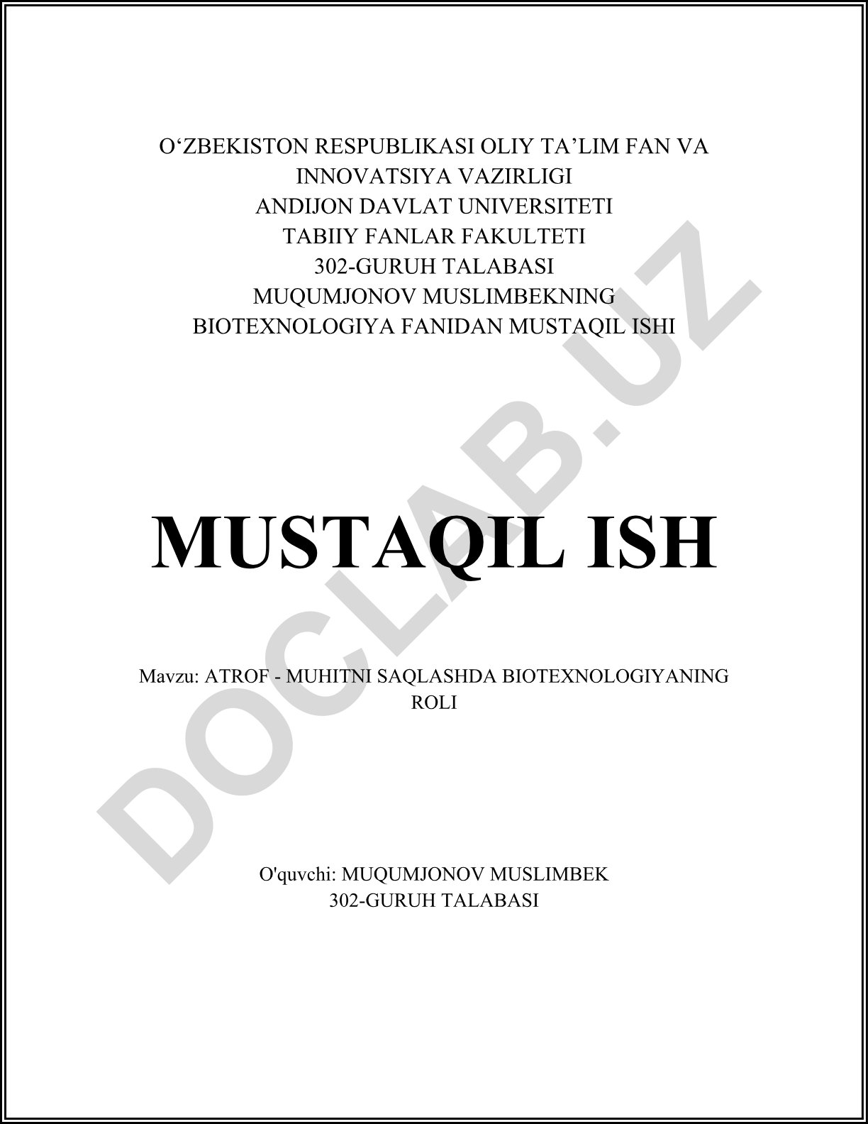 Atrof-muhitni saqlashda biotexnologiyaning roli