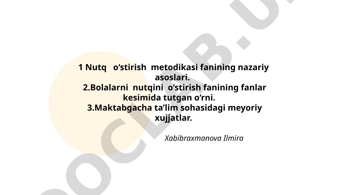 Nutq o‘stirish metodikasi fanining nazariy asoslari va bolalar nutqini rivojlantirish