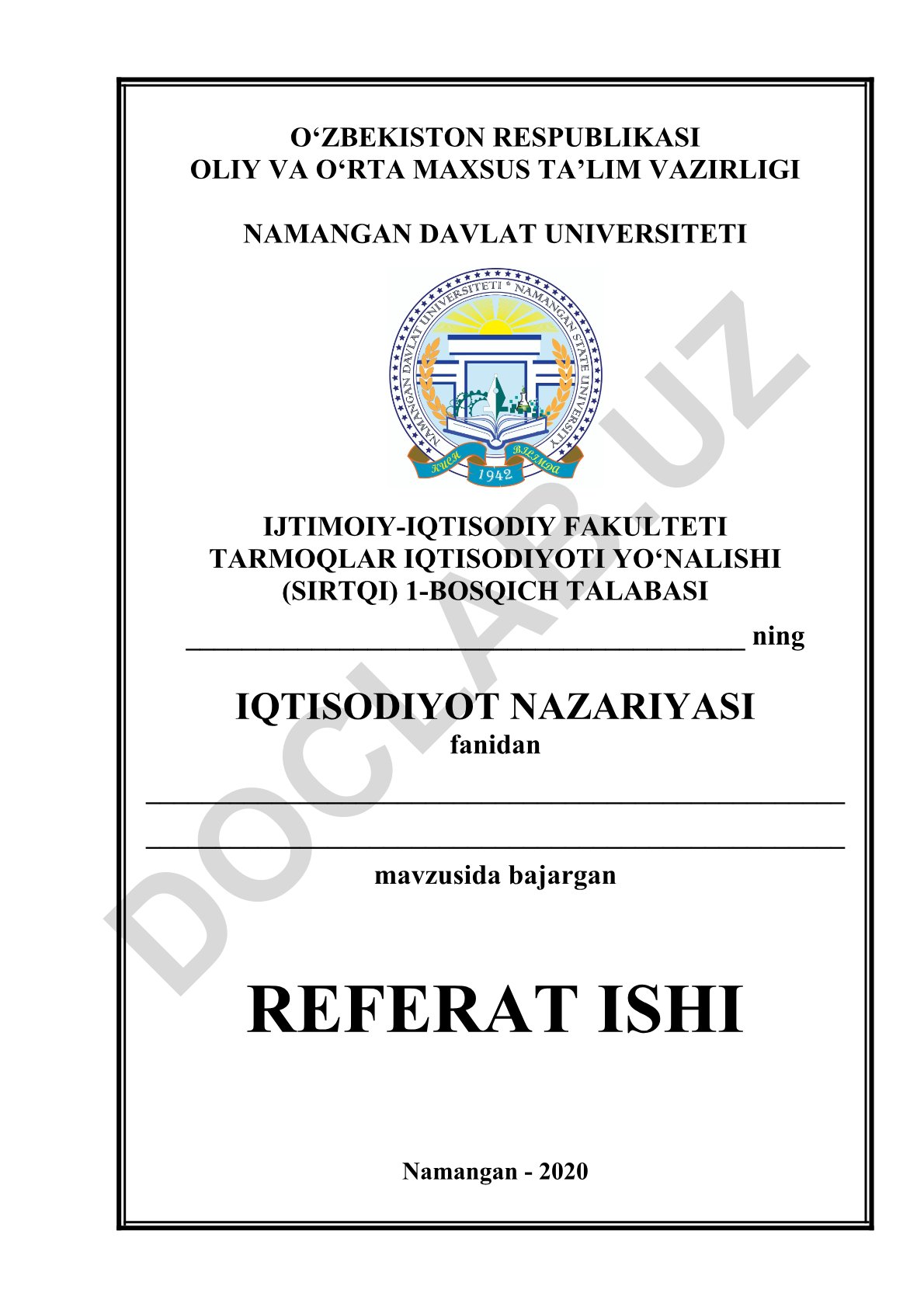 Iqtisodiyot nazariyasi fanidan referat ishi