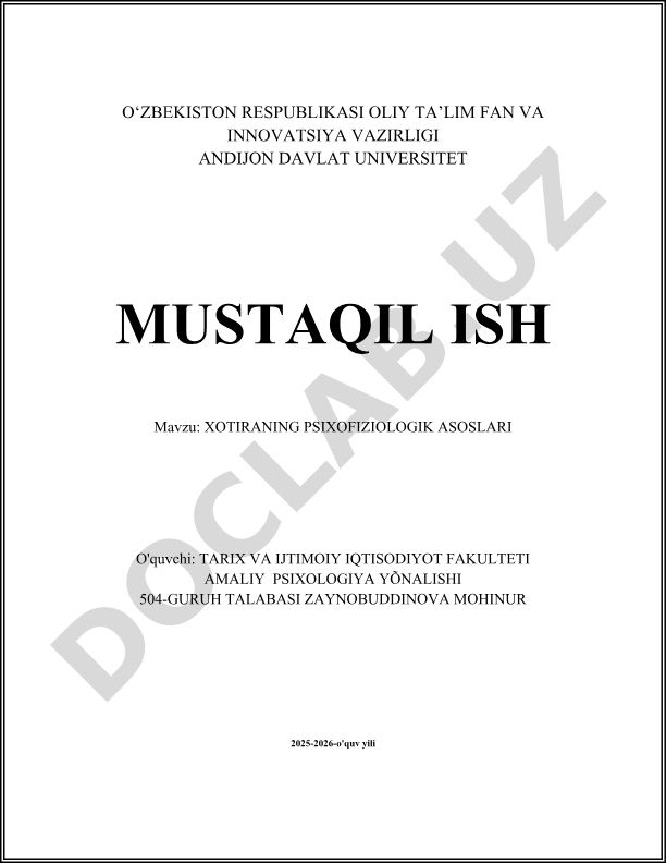 Xotiraning psixofiziologik asoslari