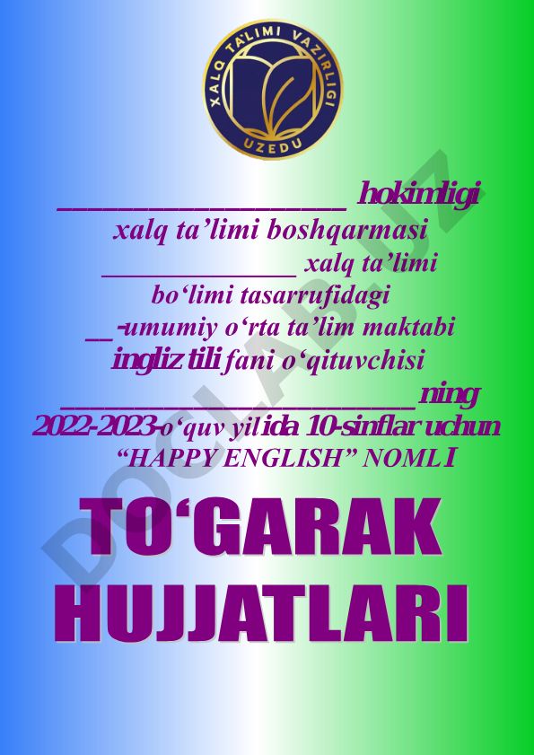 Happy English to'garagi ish rejasi va a'zolar ma'lumoti
