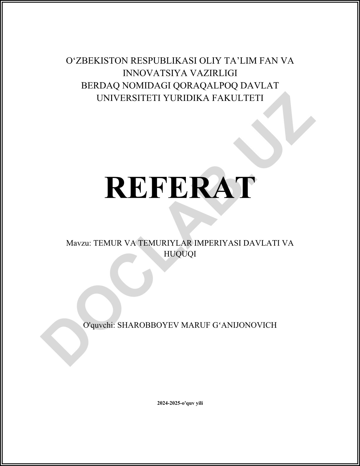 Temur va Temuriylar imperiyasi davlati va huquqi