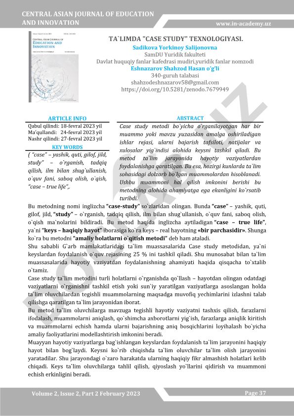 Ta'limda "Case Study" texnologiyasi