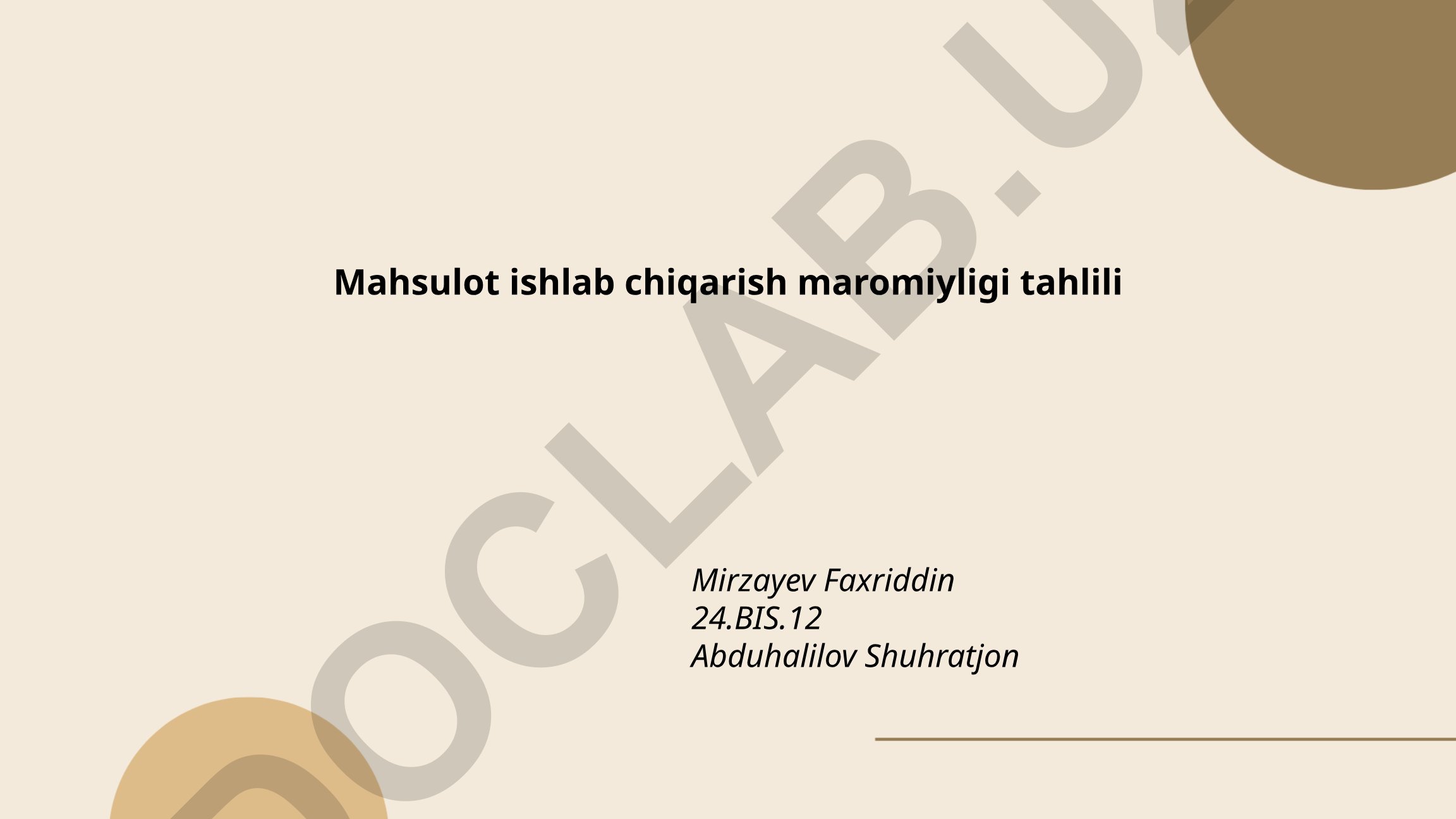 Mahsulot ishlab chiqarish maromiyligi tahlili