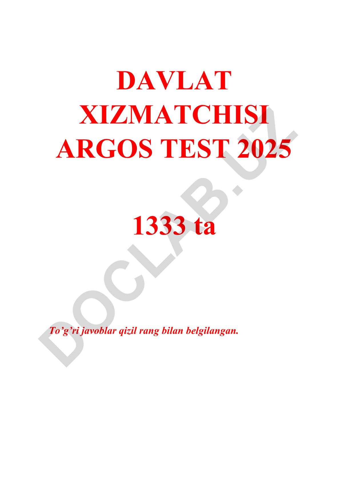 Davlat xizmatchisi argos testi 2025