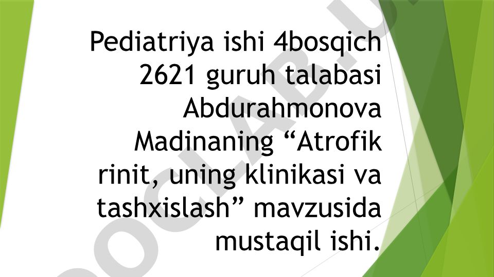 Atrofik rinit, uning klinikasi va tashxislash