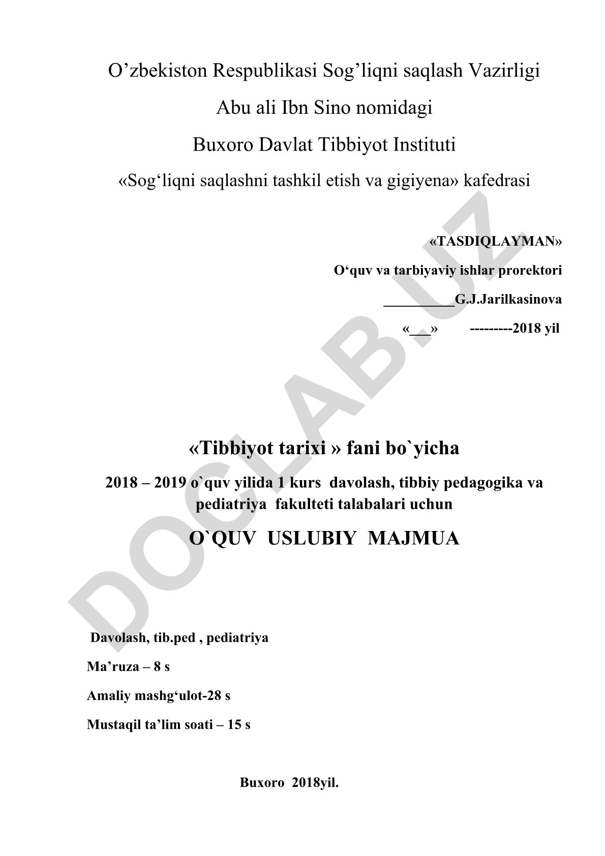 Tibbiyot tarixi fani bo'yicha o'quv uslubiy majmua