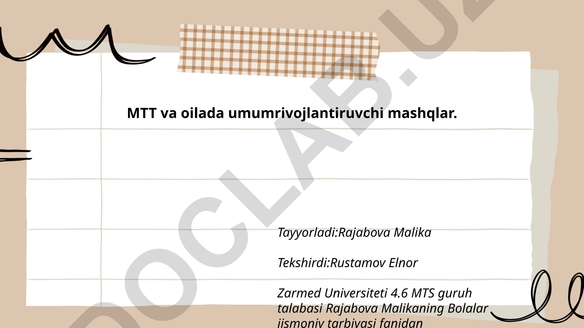 MTT va oilada umumrivojlantiruvchi mashqlar