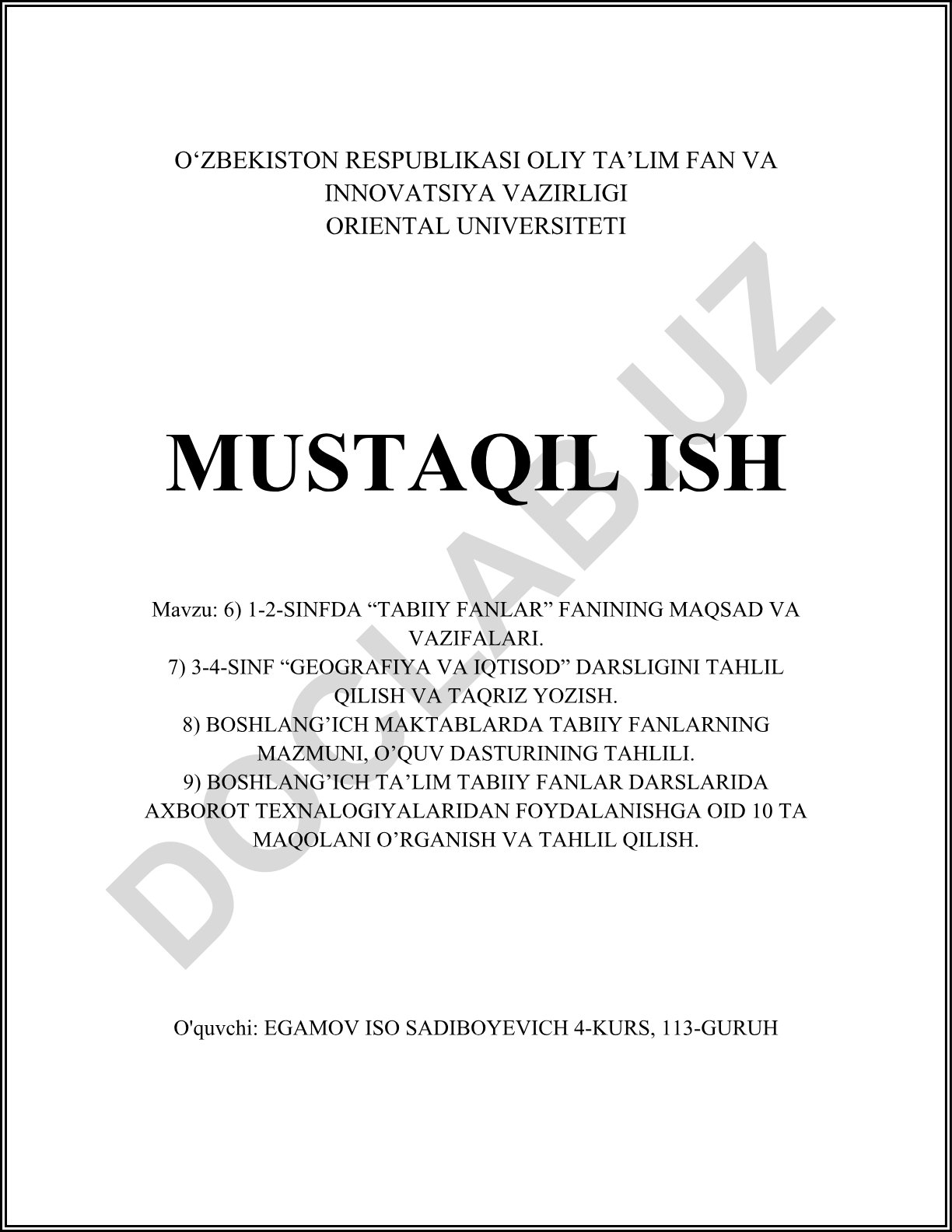 Boshlang'ich maktablarda tabiiy fanlar maqsad va vazifalari, darslik tahlili va axborot texnologiyalaridan foydalanish