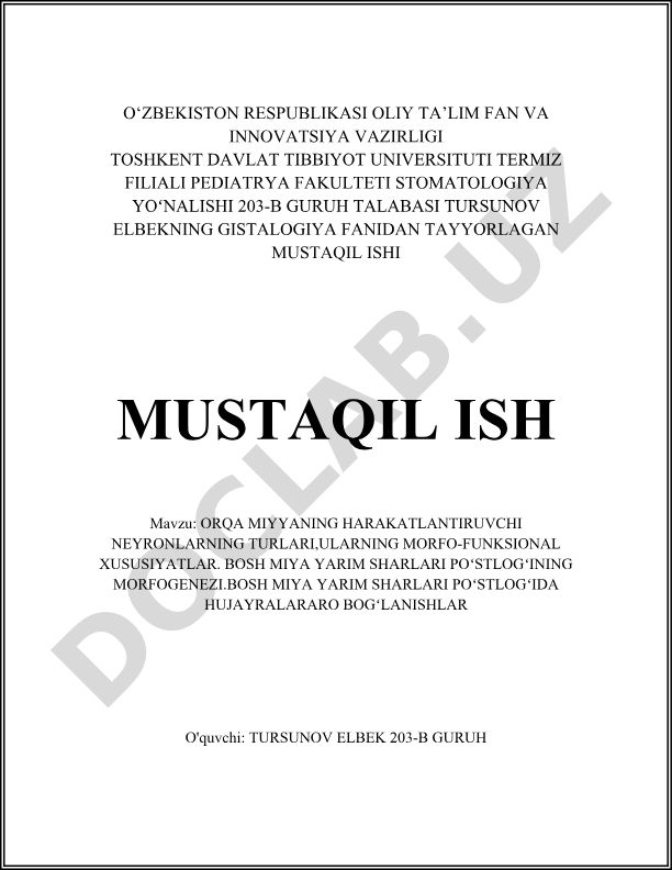 Orqa miyaning harakatlantiruvchi neyronlar turlari va bosh miya yarim sharlari po'stlog'ining morfogenezi