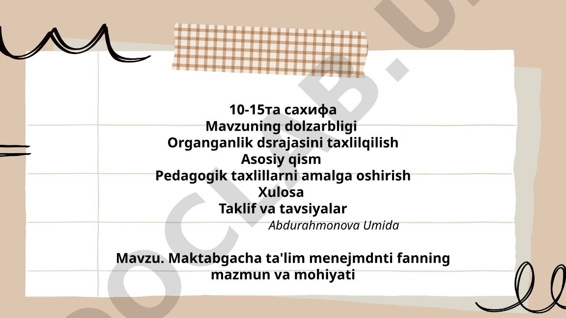 Maktabgacha ta'lim menejmenti fanining mazmun va mohiyati