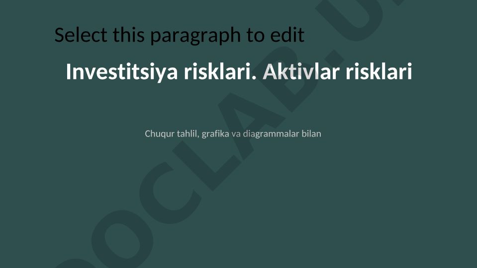 Investitsiya risklari va ularni boshqarish
