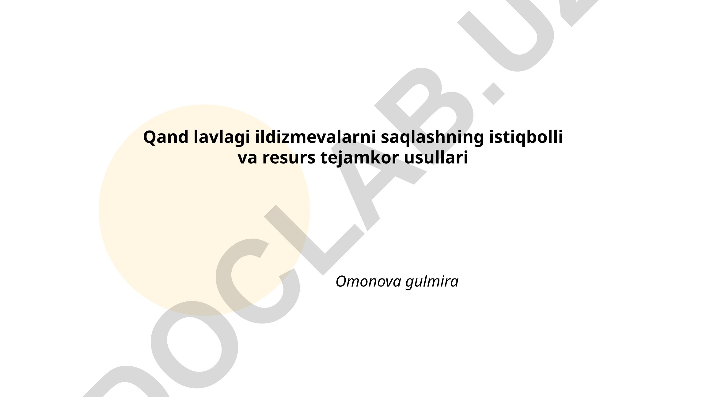 Qand lavlagi ildizmevalarni saqlashning istiqbolli va resurs tejamkor usullari