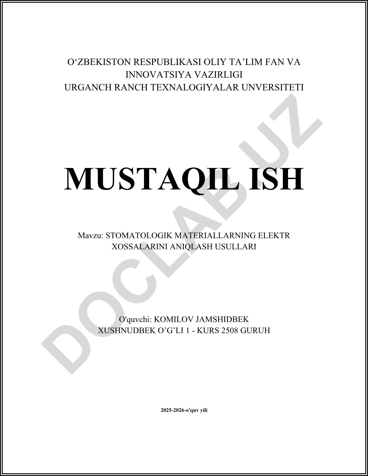 Stomatologik materiallarning elektr xossalarini aniqlash usullari