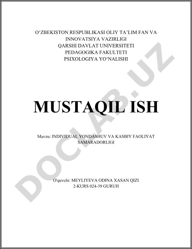 Individual yondashuv va kasbiy faoliyat samaradorligi