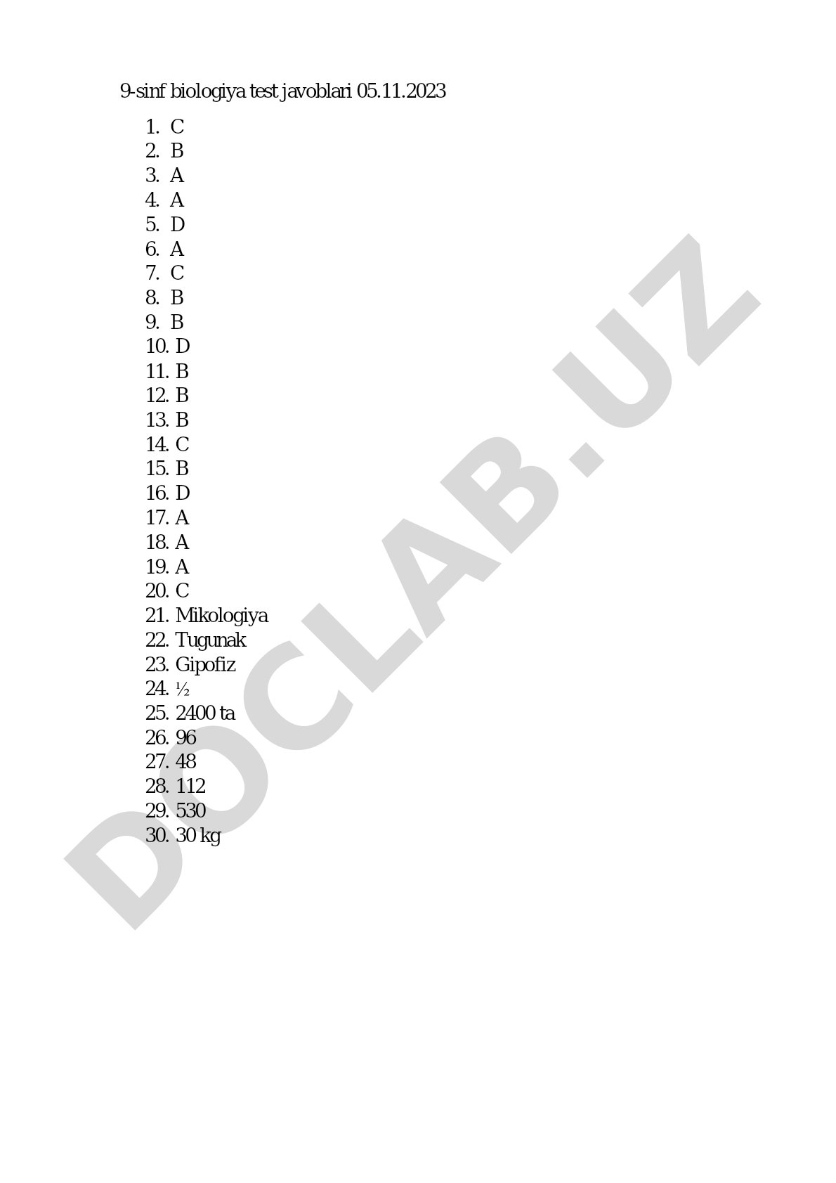 9-sinf biologiya test javoblari