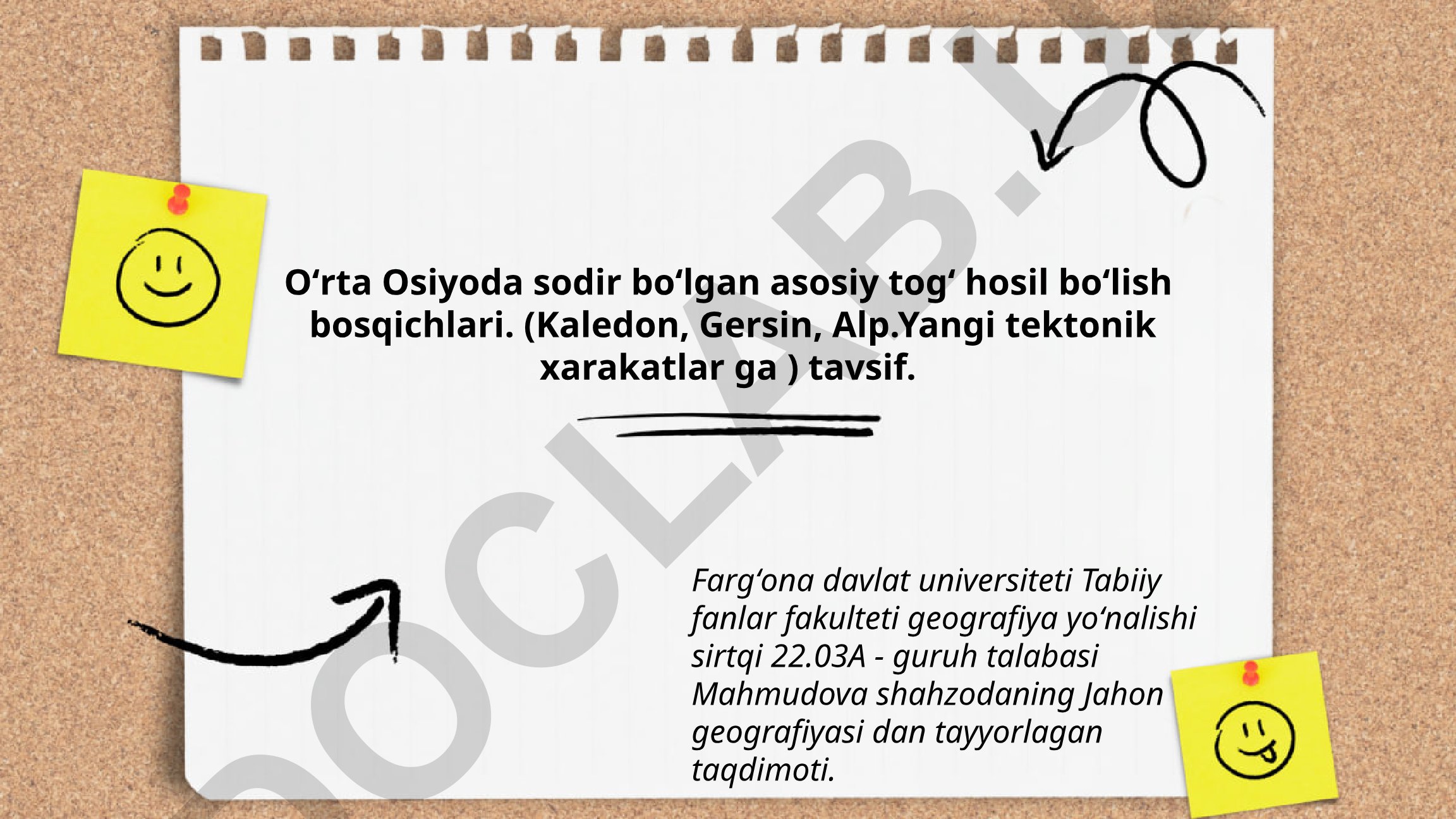 Oʻrta Osiyoda sodir boʻlgan asosiy togʻ hosil boʻlish bosqichlari