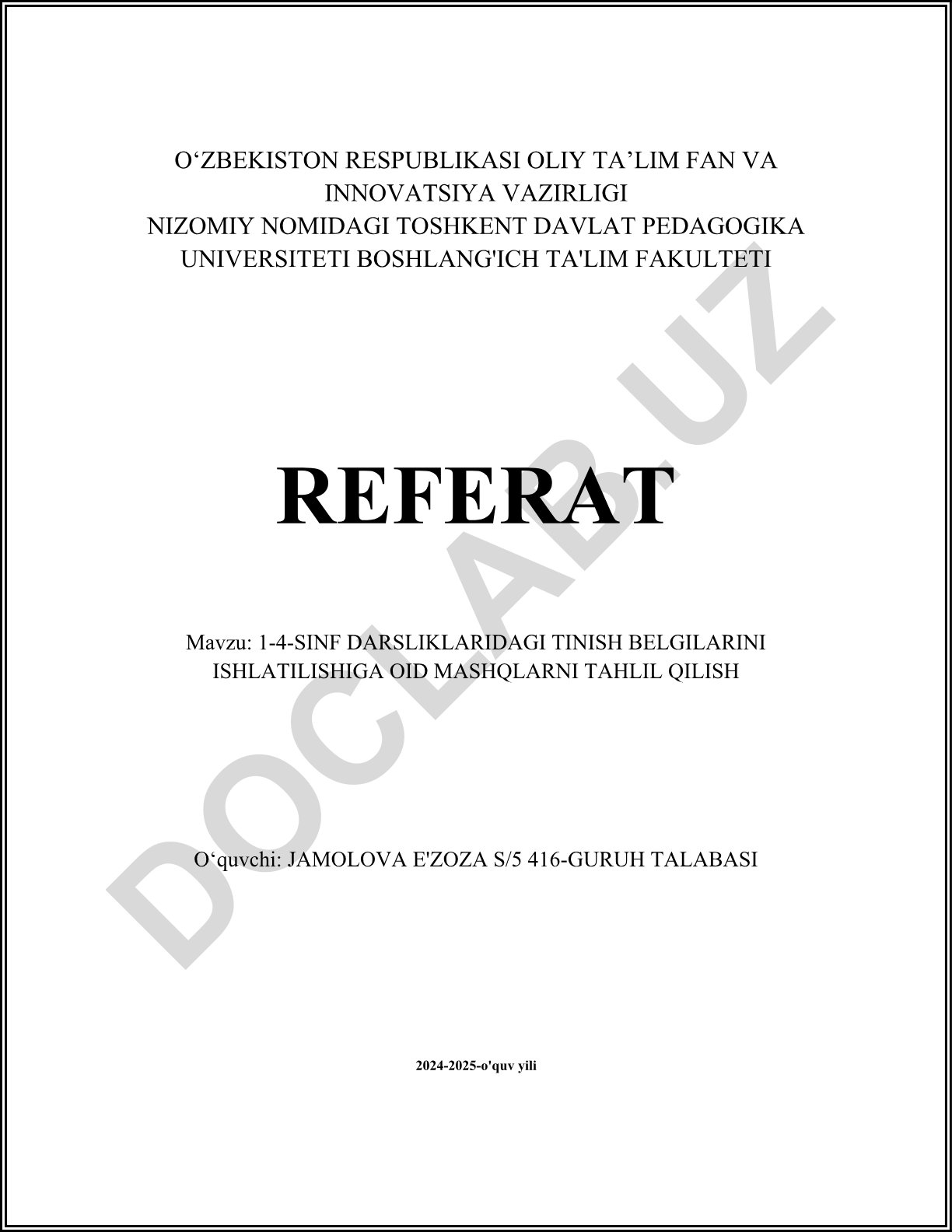 1-4-sinf darsliklaridagi tinish belgilarini ishlatilishiga oid mashqlarni tahlil qilish