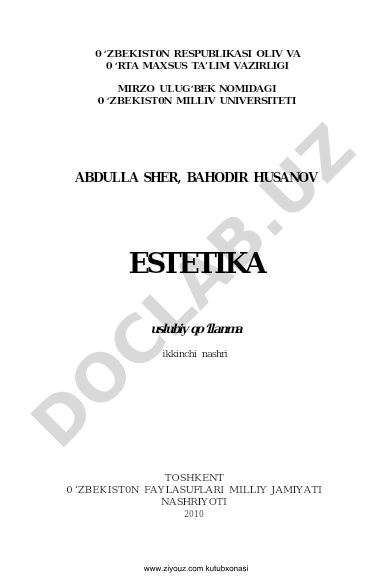 Estetika: uslubiy qo‘llanma