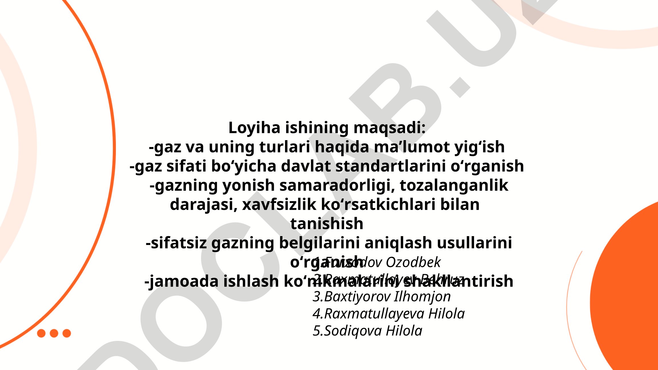 Gaz va uning turlari, sifati, xavfsizligi