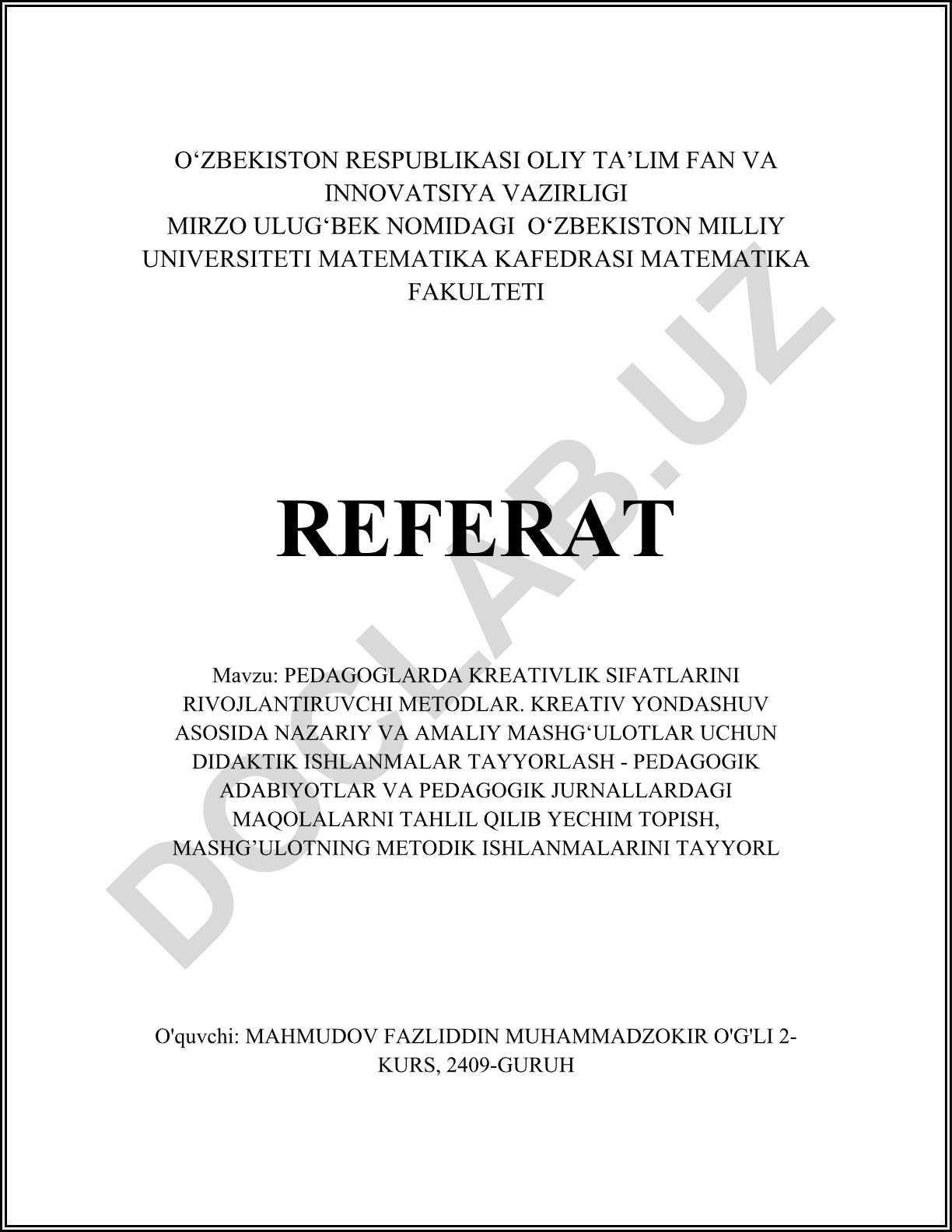 Pedagoglarda kreativlik sifatlarini rivojlantiruvchi metodlar