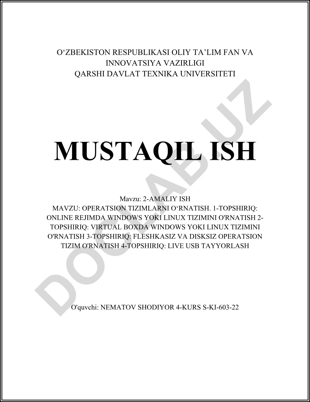 Operatsion tizimlarni o'rnatish