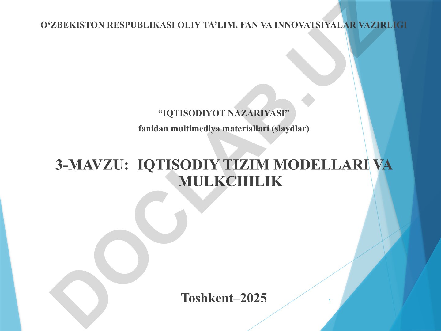 Iqtisodiy tizim modellari va mulkchilik