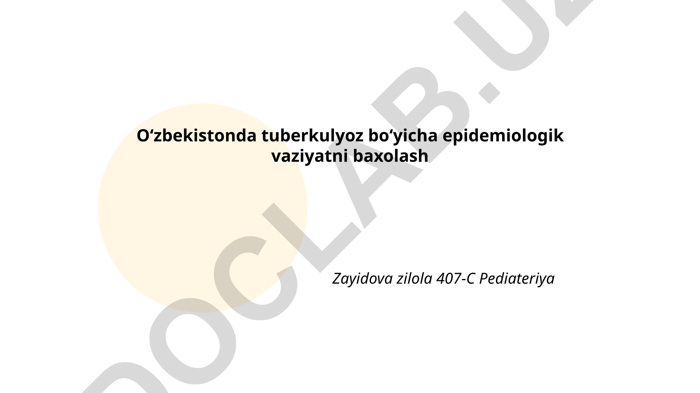 Oʻzbekistonda tuberkulyoz boʻyicha epidemiologik vaziyatni baxolash