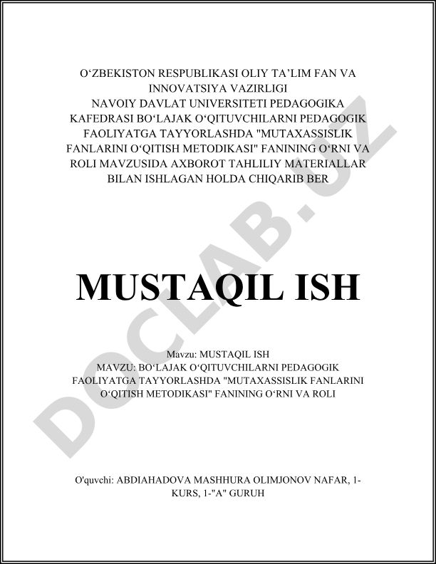 Bo'lajak o'qituvchilarni pedagogik faoliyatga tayyorlashda "Mutaxassislik fanlarini o'qitish metodikasi" fanining o'rni va roli