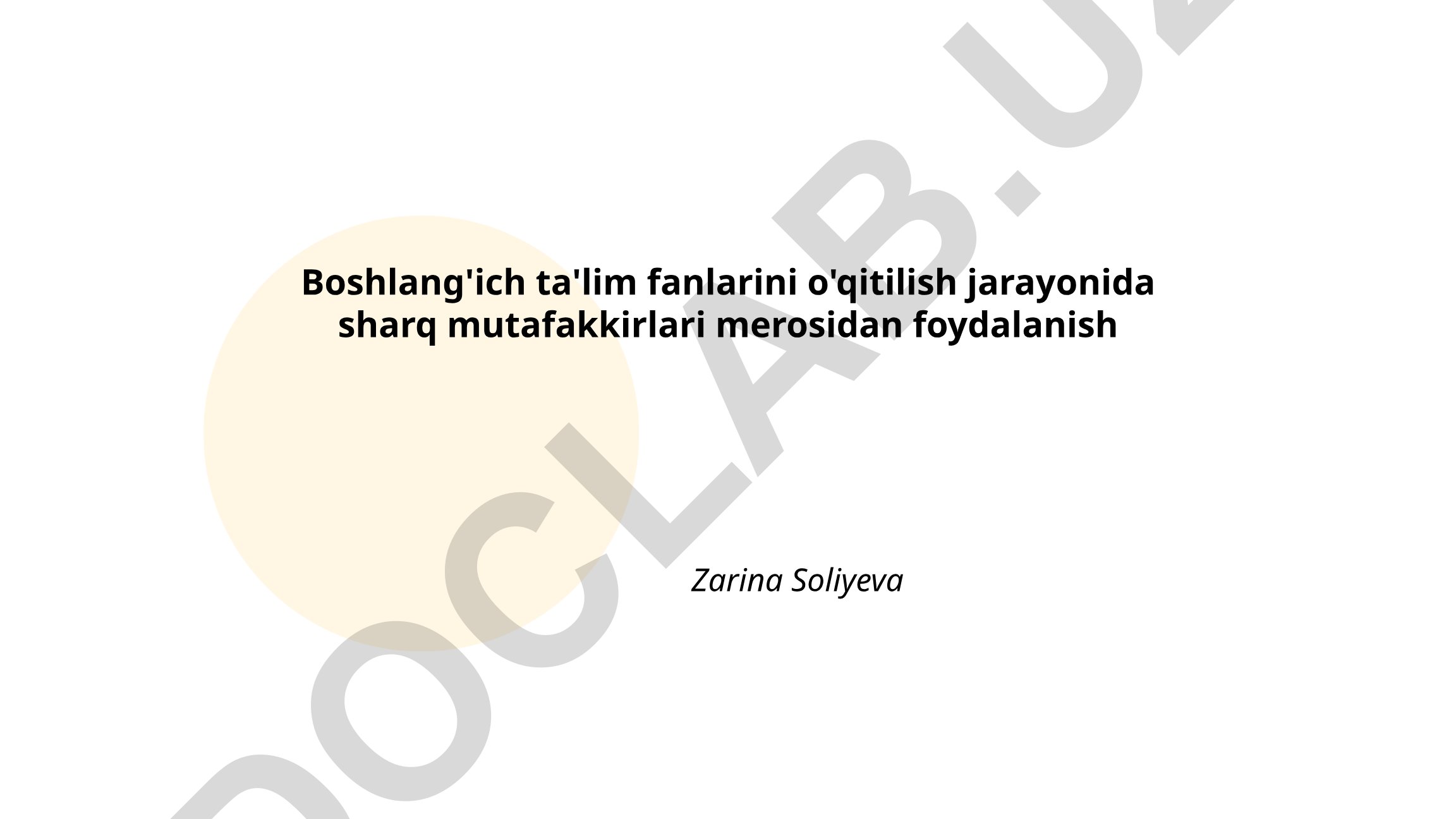 Boshlang'ich ta'lim fanlarini o'qitishda sharq mutafakkirlari merosidan foydalanish