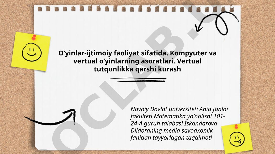 Oʻyinlar-ijtimoiy faoliyat sifatida. Kompyuter va vertual oʻyinlarning asoratlari. Vertual tutqunlikka qarshi kurash