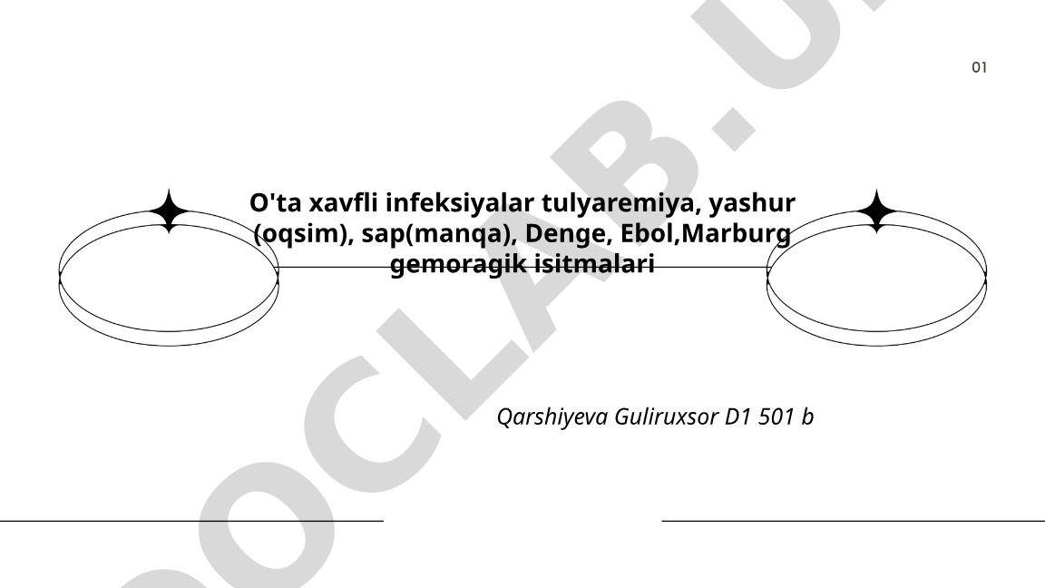 O'ta xavfli infeksiyalar: tulyaremiya, yashur, sap, Denge, Ebol va Marburg gemoragik isitmalari