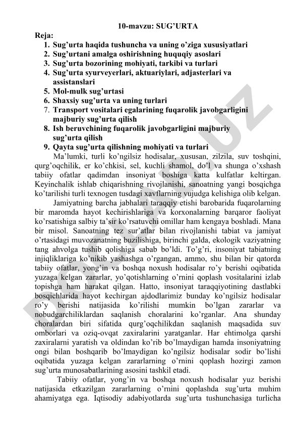 Sug'urta haqida tushuncha, mohiyati va turlari