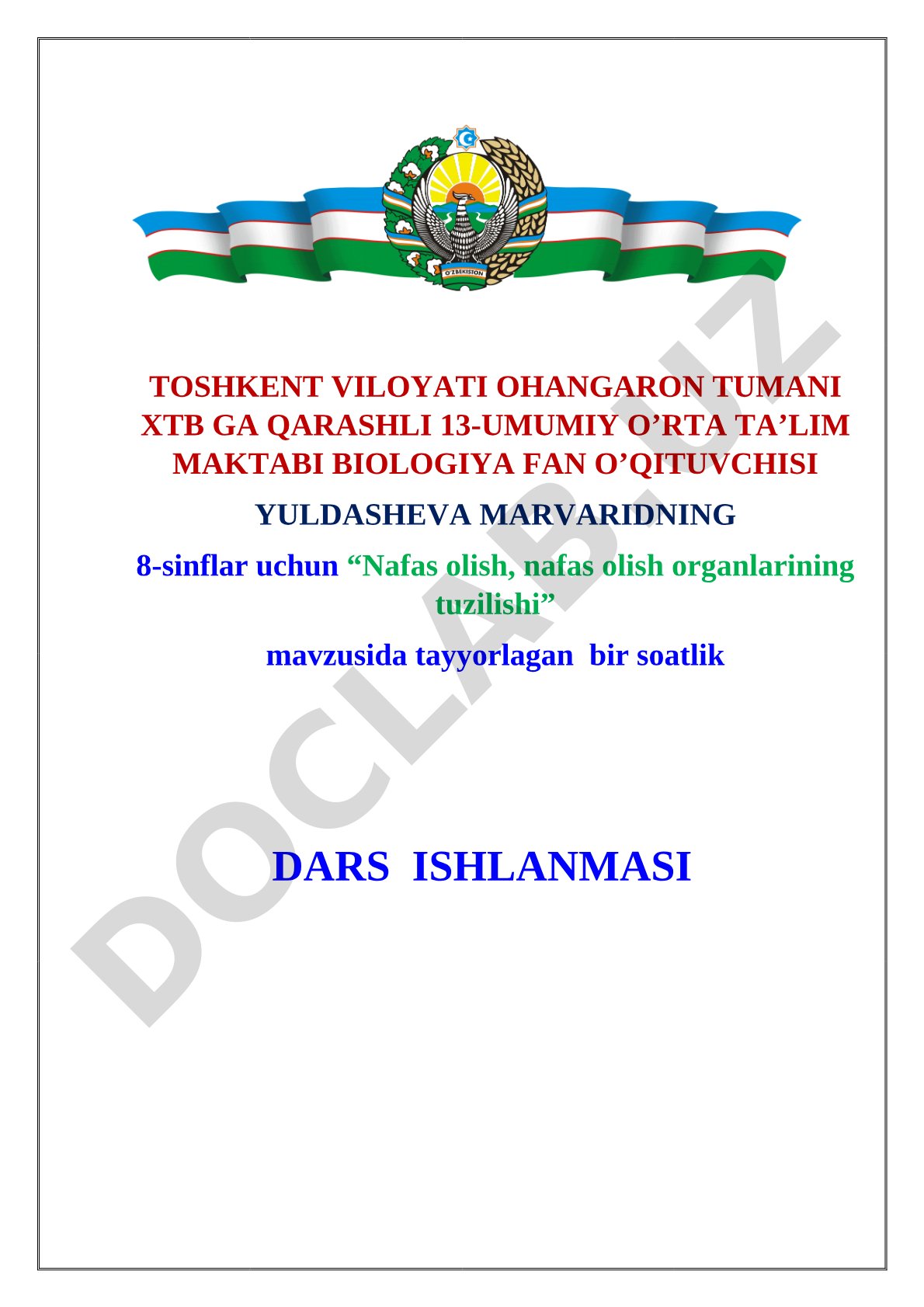 Nafas olish, nafas olish organlarining tuzilishi