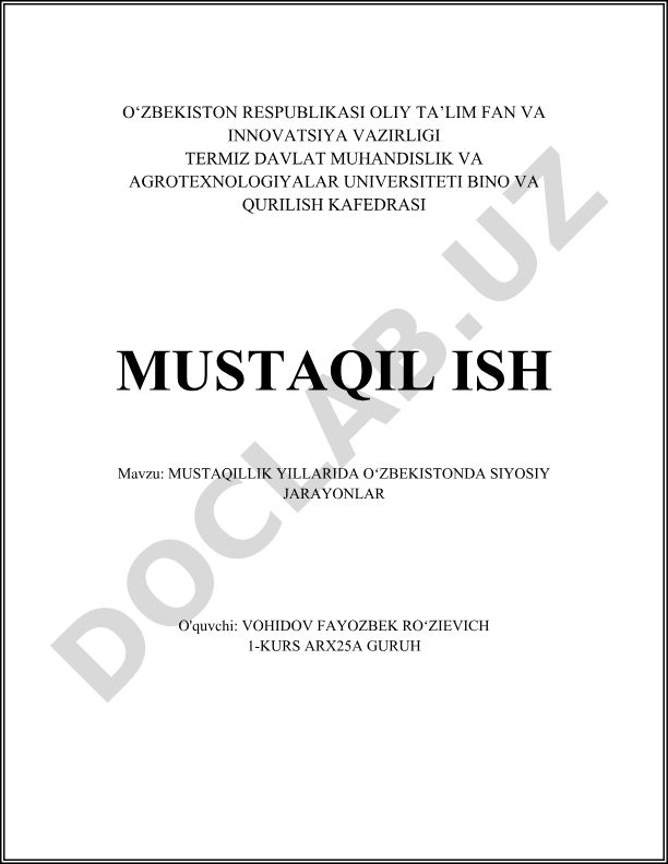 Mustaqillik yillarida Oʻzbekistonda siyosiy jarayonlar